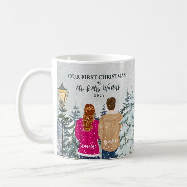 Personalised Portrait Our First Christmas Married Coffee Mug (Left)