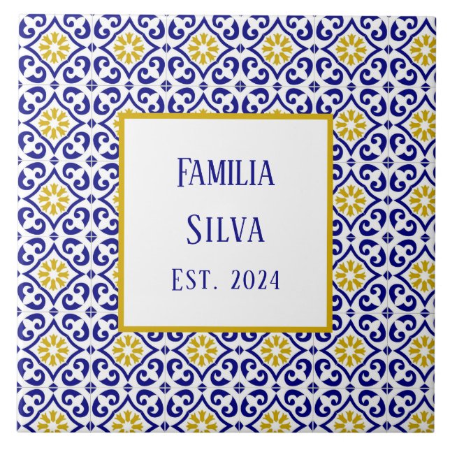 Personalised Portuguese Tiles Blue Mediterranean  (Front)