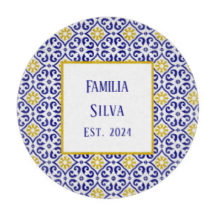 Personalised Portuguese Tiles Blue Mediterranean  Cutting Board