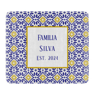 Personalised Portuguese Tiles Blue Mediterranean Cutting Board
