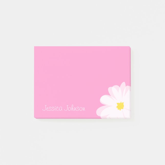 Personalised Post-it® notes Pink with daisy flower (Front)