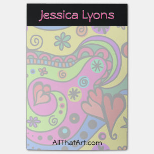 Personalised Post-It Notes Swirls, Hearts, Flowers
