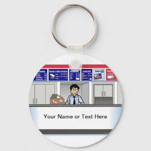 Personalised Postal Counter Worker - Male Cartoon  Key Ring