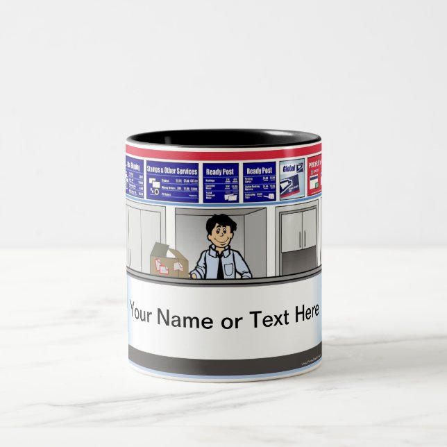 Personalised Postal Counter Worker - Male Cartoon Two-Tone Coffee Mug (Center)