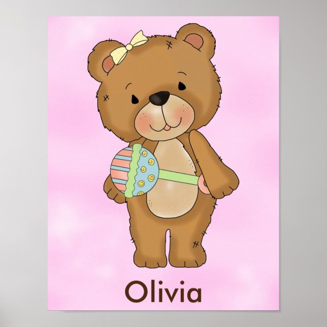 Personalised Poster Baby Girl Teddy Bear (Front)