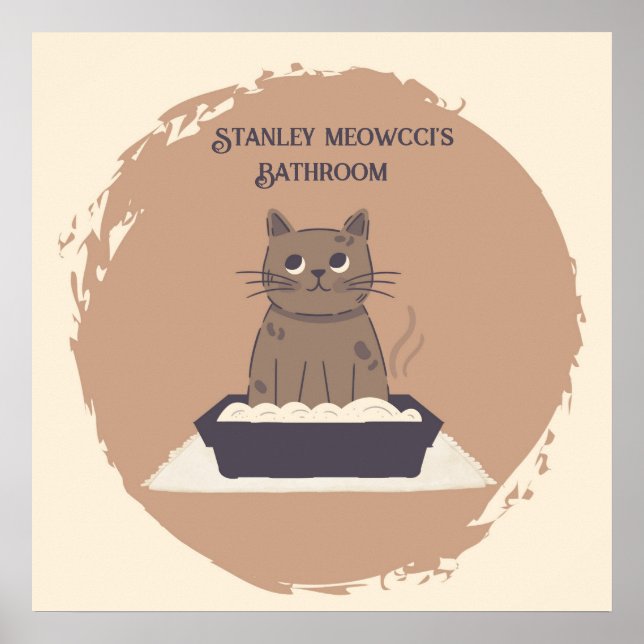Personalised Poster, Cat's Bathroom, Brown Cat Poster (Front)