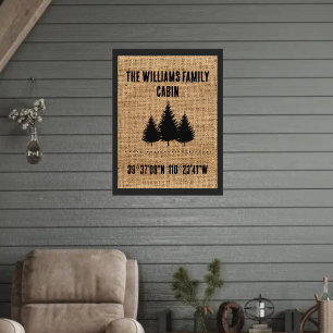 Personalised poster family cabin burlap