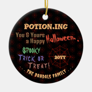 Personalised Potion Colourful Halloween Spiderweb Ceramic Ornament
