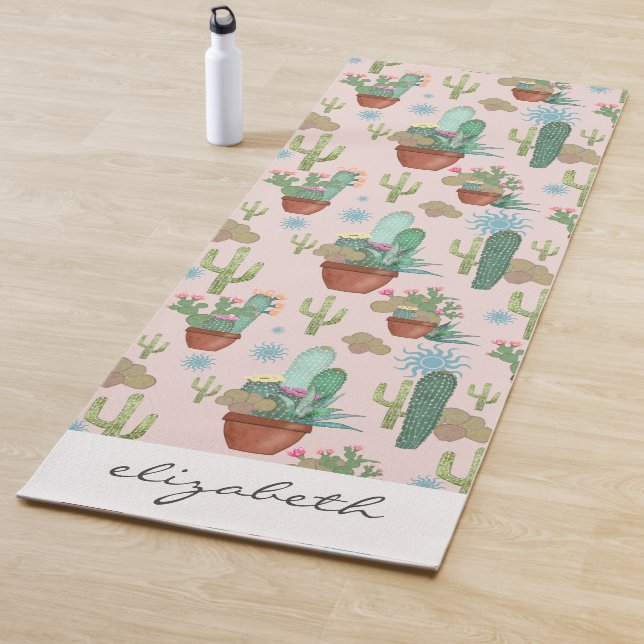 Personalised Potted Cacti and Succulents on Blush Yoga Mat (In Situ)
