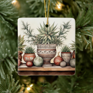 Personalised Potted Succulents Christmas Ceramic Ornament