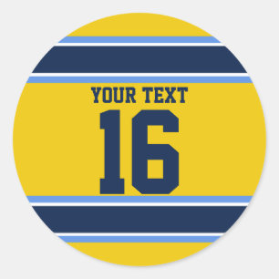 Personalised Powder Blue and Gold Sports Stripes Classic Round Sticker