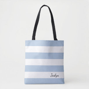 Personalised Powder Blue and White Striped Tote Bag