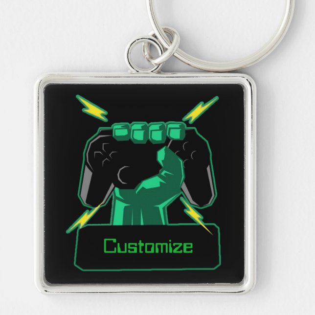Personalised Power Gamer Square Key Chain (Front)