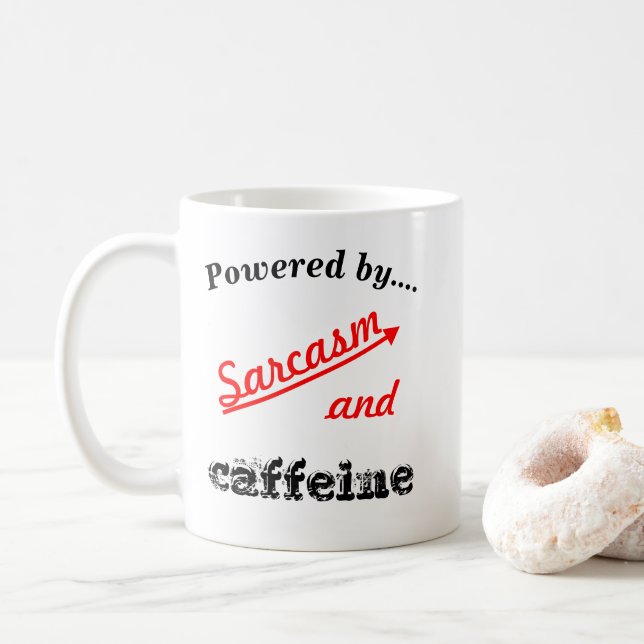 Personalised Powered By Sarcasm and Caffeine Coffee Mug (With Donut)