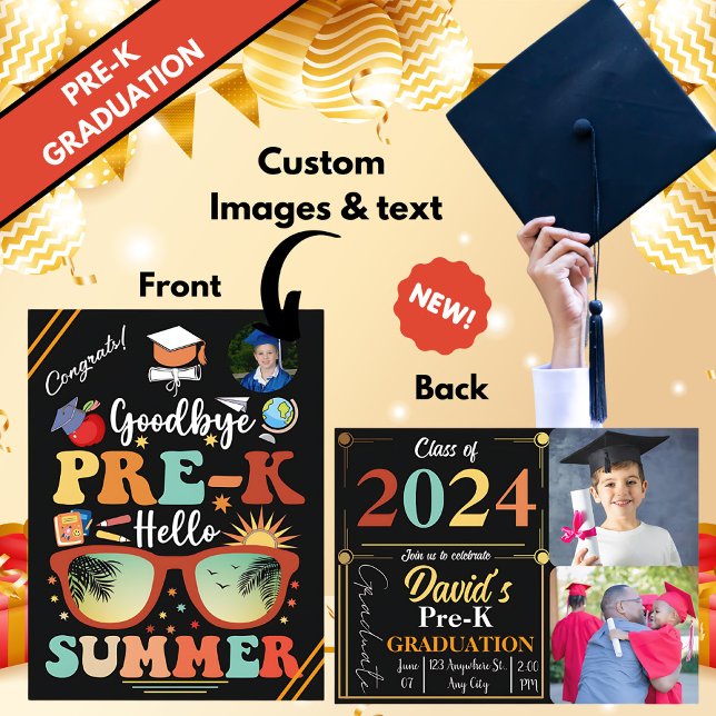 Personalised Pre-k Graduation Hello Summer Announcement Postcard (Creator Uploaded)