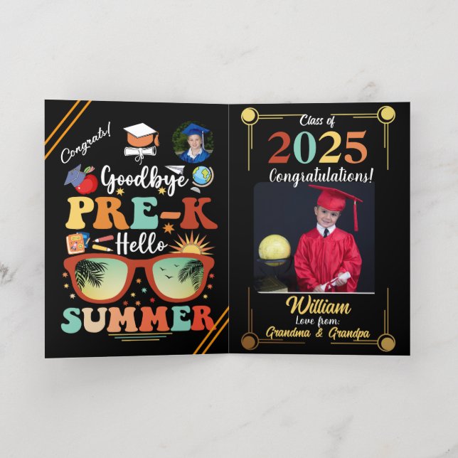 Personalised Pre-k Graduation Hello Summer Foil Greeting Card (Inside Laydown)