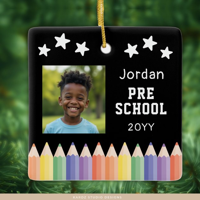 Personalised Pre School Colourful Photo Keepsake Ceramic Ornament (Add your favorite photo, edit name, grade and year.)