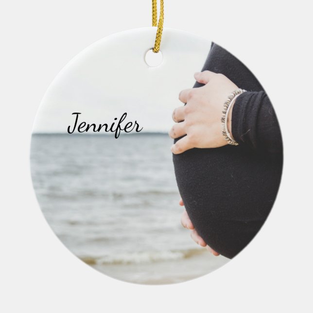 Personalised Pregnant Belly Ceramic Ornament (Front)
