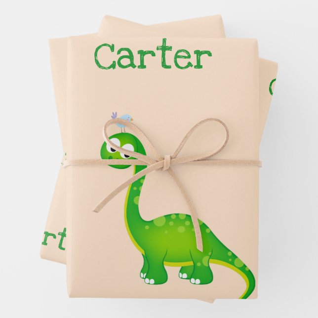 Personalised Prehistoric Dinosaur Custom Wrapping Paper Sheet (In situ)