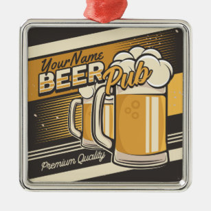 Personalised Premium Cold Beer Mug Pub Bar  Metal Ornament