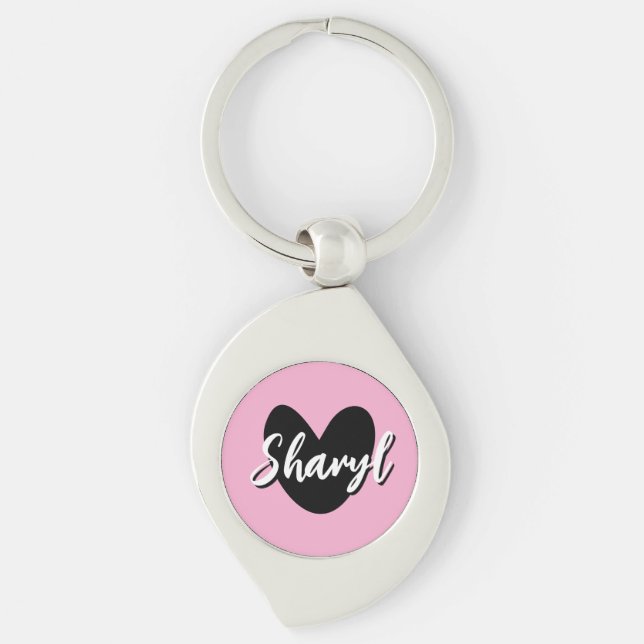 Personalised premium keychain with black heart (Front)