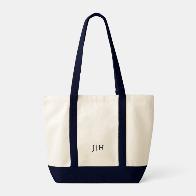 Personalised Preppy Black Monogram Canvas Tote Bag (Back)