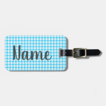 Personalised Preppy Blue Gingham Luggage Bag Tag