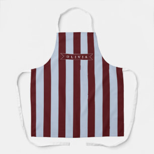 Personalised Preppy Brown Blue Cabana Stripe Apron