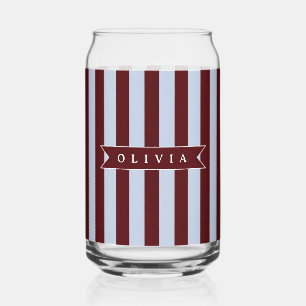 Personalised Preppy Brown Blue Cabana Stripe Can Glass
