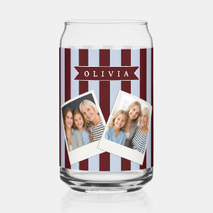 Personalised Preppy Brown Blue Cabana Stripe Can Glass