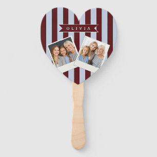 Personalised Preppy Brown Blue Cabana Stripe Hand Fan