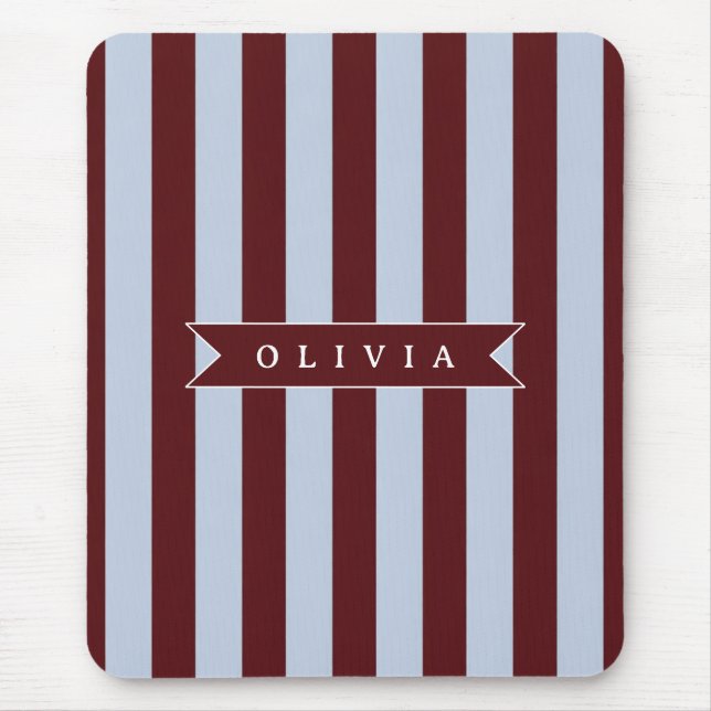 Personalised Preppy Brown Blue Cabana Stripe Mouse Pad (Front)