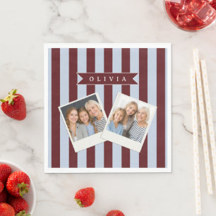 Personalised Preppy Brown Blue Cabana Stripe Napkin