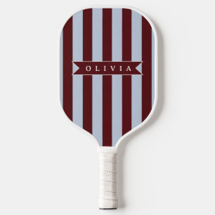 Personalised Preppy Brown Blue Cabana Stripe Pickleball Paddle
