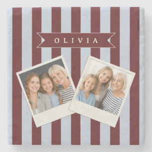 Personalised Preppy Brown Blue Cabana Stripe Stone Coaster