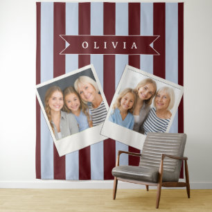 Personalised Preppy Brown Blue Cabana Stripe Tapestry