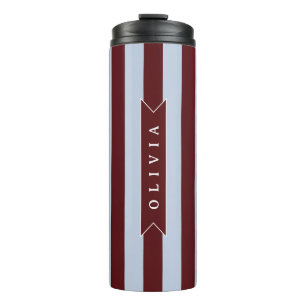 Personalised Preppy Brown Blue Cabana Stripe Thermal Tumbler