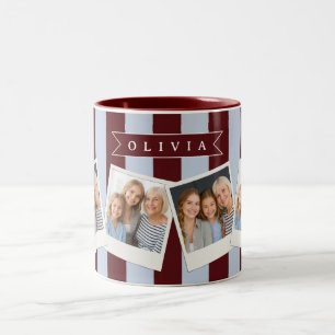 Personalised Preppy Brown Blue Cabana Stripe Two-Tone Coffee Mug
