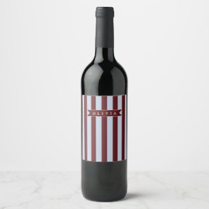 Personalised Preppy Brown Blue Cabana Stripe Wine Label