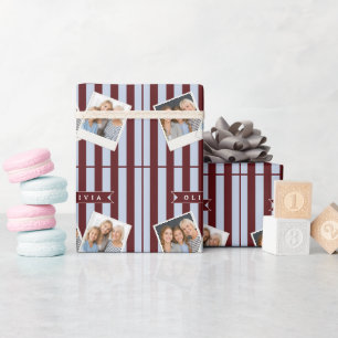Personalised Preppy Brown Blue Cabana Stripe Wrapping Paper