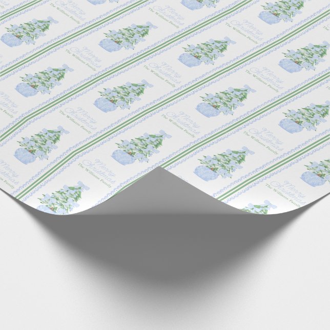 Personalised Preppy Christmas Tree Custom Name Wrapping Paper (Corner)