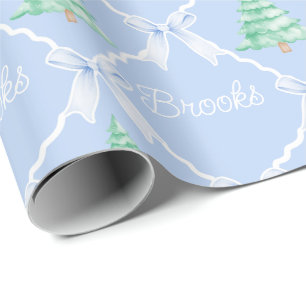 Personalised Preppy Christmas Tree Custom Name Wrapping Paper