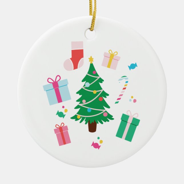 Personalised Preppy Christmas Tree Holiday Ceramic Ornament (Front)