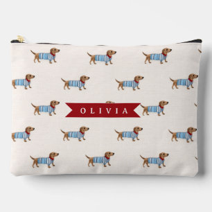 Personalised Preppy Cute Dachshund Dog Pattern Accessory Pouch