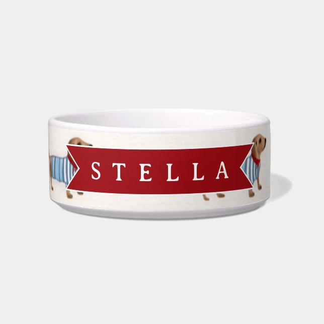 Personalised Preppy Cute Dachshund Dog Pattern Bowl (Front)