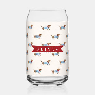 Personalised Preppy Cute Dachshund Dog Pattern Can Glass