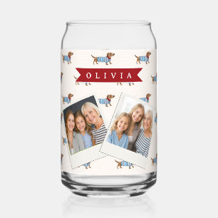 Personalised Preppy Cute Dachshund Dog Pattern Can Glass