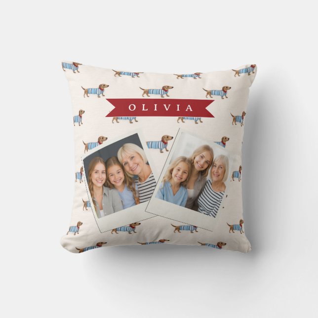 Personalised Preppy Cute Dachshund Dog Pattern Cushion (Front)