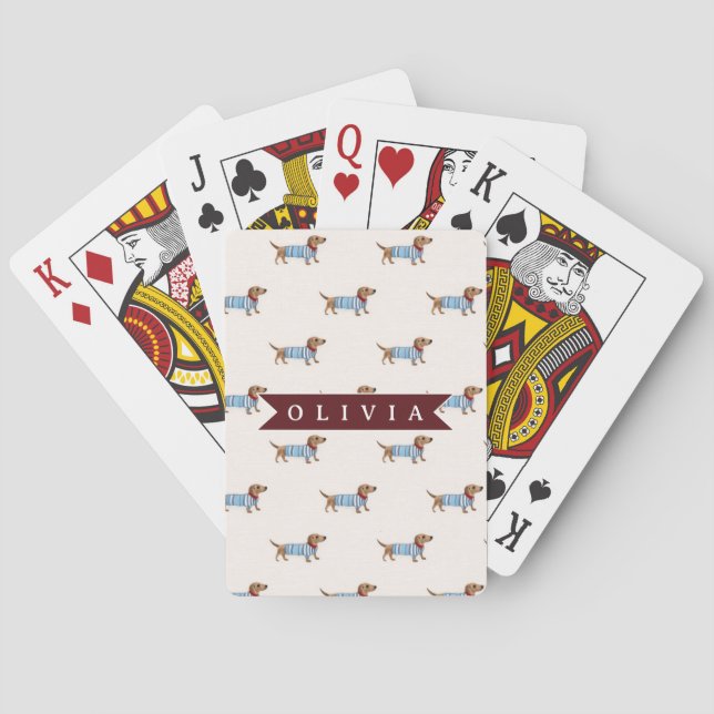 Personalised Preppy Cute Dachshund Dog Pattern Playing Cards (Back)