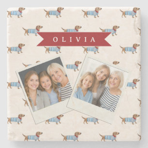 Personalised Preppy Cute Dachshund Dog Pattern Stone Coaster